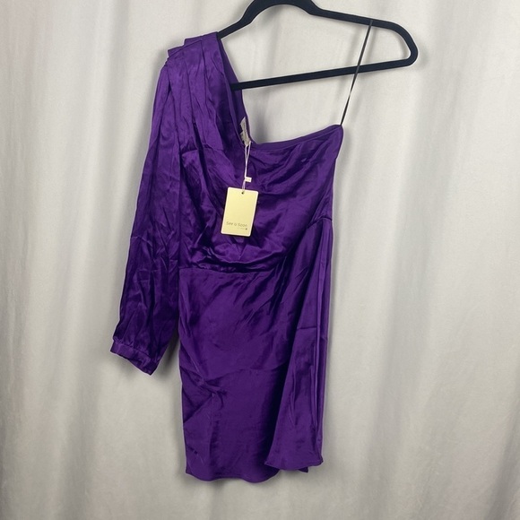 Anthropologie See U Soon Asymmetric Cocktail Mini Dress Eggplant Deep Purple - S - Picture 2 of 11